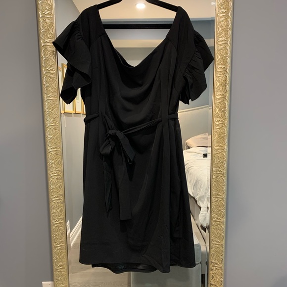 City chic off shoulder tie in front straight cut black dress. Never worn. - Picture 1 of 6